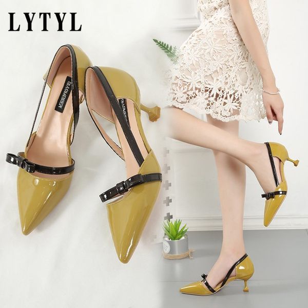 

2020 new korean fashion point high heels patent leather shallow mouth comfortable women's shoes high heels f-60, Black