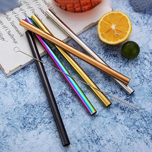 

3pcs reusable stainless steel smoothie coffee drinking straw tableware set with brush bag wholesale
