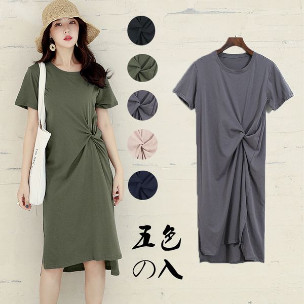 

summer women's fat sister big size show thin hide meat age reducing short sleeve t-shirt twist dress, Black;gray