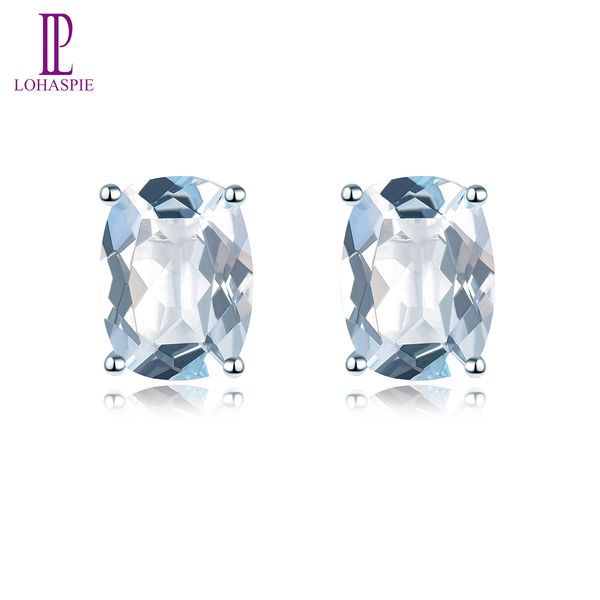 

natural aquamarine stud earrings solid 925 sterling silver gemstone fine elegant jewelry for women birthday wedding engagement gift, Golden;silver