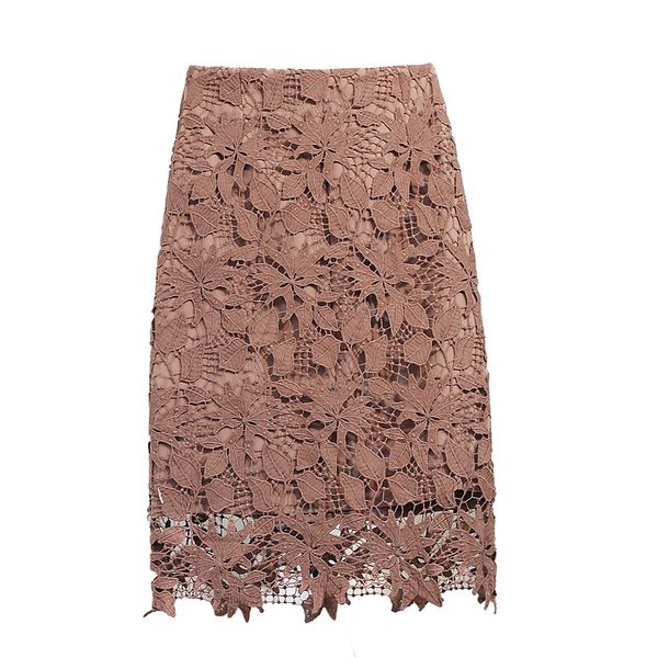 

2020 summer new lace hollow out women skirts high-waist lady slim elegant pink lace long pencil skirts bodycon party skirt, Black