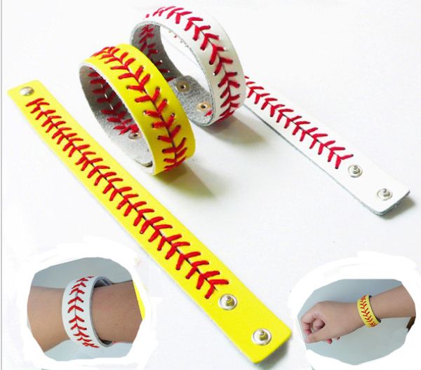 Bracciali Sport Bracciali in pelle con pizzo cucito Bracciale a spina di pesce Softball Fast Pitch Baseball Stitch