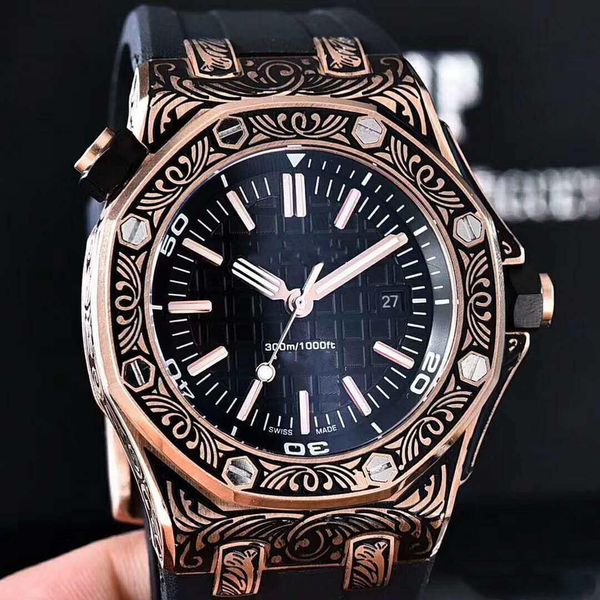 

newly high watch royal oak watch sapphire mirror, new carved shell, male automatic mechanical watch.the classics cannot be missed, Slivery;brown
