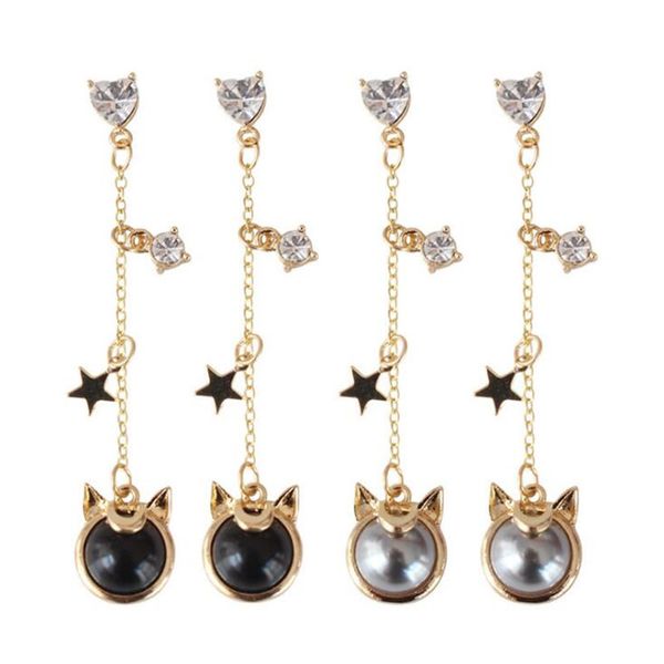 

2019 new 1pair diy rhinestone cat charm dangle earrings for women funny drop earrings jewelry interesting hand made, Silver