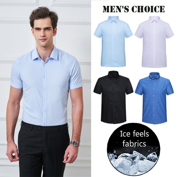 

men's casual shirts men thin short sleeve shirt no-press anti-wrinkle pure color slimming business professional formal wear, White;black