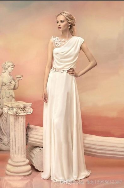 Tüll-Blumen-Chiffon-formales Kleid 2019 Neue griechische Göttin-Partykleider formelle Kleider weiße lange Abendkleider 224