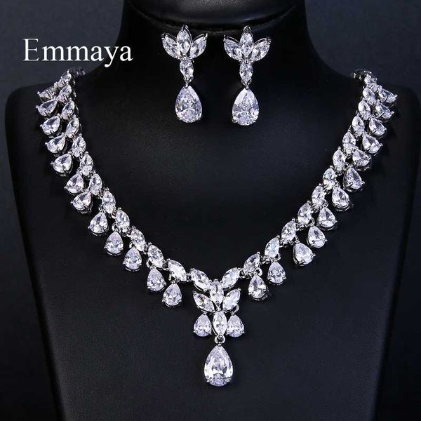 

emmaya sparking brilliant cubic zircon drop earring necklace jewelry set wedding bridal dress accessories party, Slivery;golden