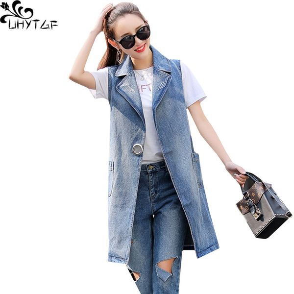 

uhytgf spring woman denim jackets vest 2018 summer plus size casual sleeveless tank female korean long jeans womens vest 235, Black;white