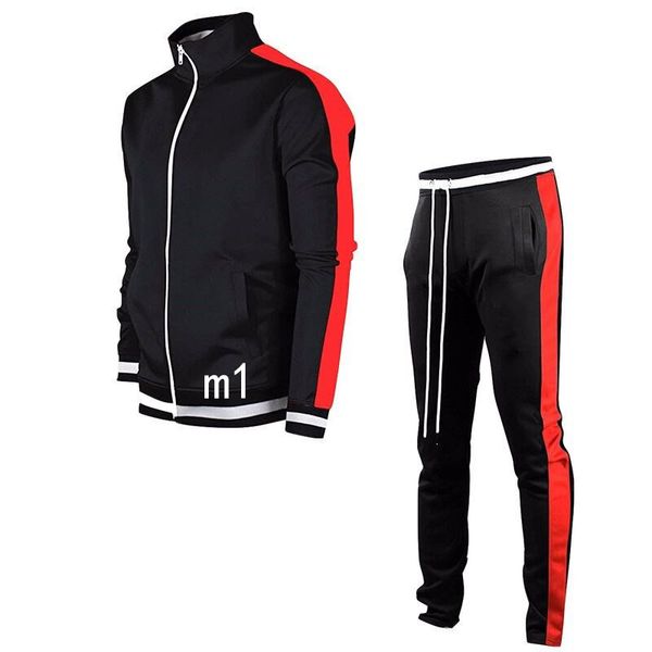 

men's casual stitching tracksuit long sleeve zipper hooded sweatshirt pants sets winter jogging sports hoodies suit, Black