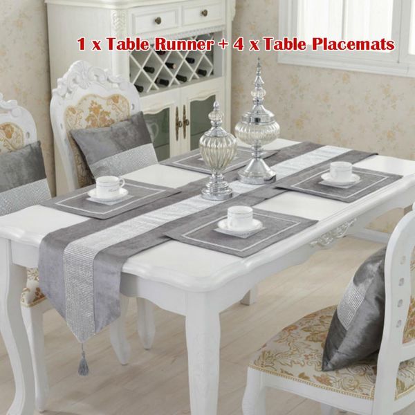 

modern diamond velvet table runner + 4 dining placemats tablemats home decor wedding party decoration no cushion cover y200421