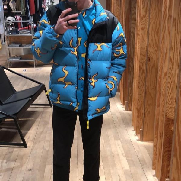 

18fw golfwang flame down jacket blue flame down jacket golf down jacket cotton man and women coat hfwpyrf045, Black