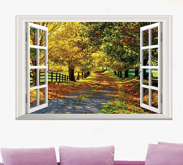 

3d boulevard maple leaf garden view window wall decal home decor mural stciker