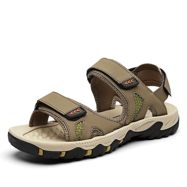 

sandals men genuine leather summer casual shoes mens roman beach outdoor, Black