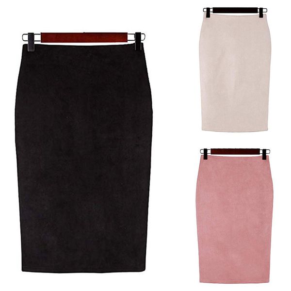 

2019 new fashion solid color skirts faldas women's elastic waist stretch bodycon solid split mini formal pencil skirt #5, Black