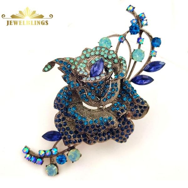 

vintage style vine & brown black blue crystal rose flower brooches silver tone ab accent big floral pins wedding party jewelry, Gray