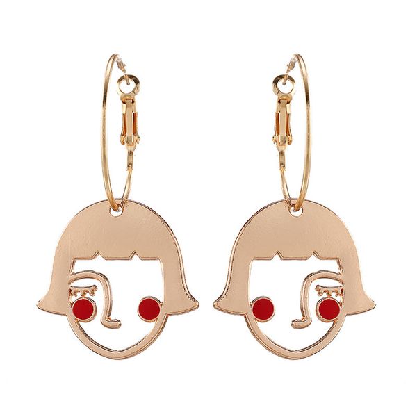 

cartoon girl face outline alloy drop earrings originality jewelry, Silver