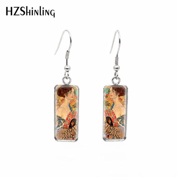 

2019 new the kiss rectangular earring gustav klimt art paintings fish hook earring p glass p jewelry, Silver