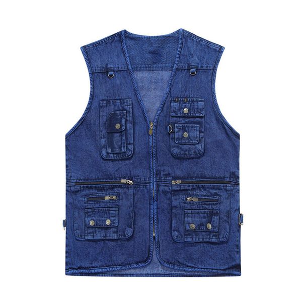 

2019 summer new denim vest l xl-3xl 4xl pgraphy vest multi-pocket wholesale blue men' casual, White;black