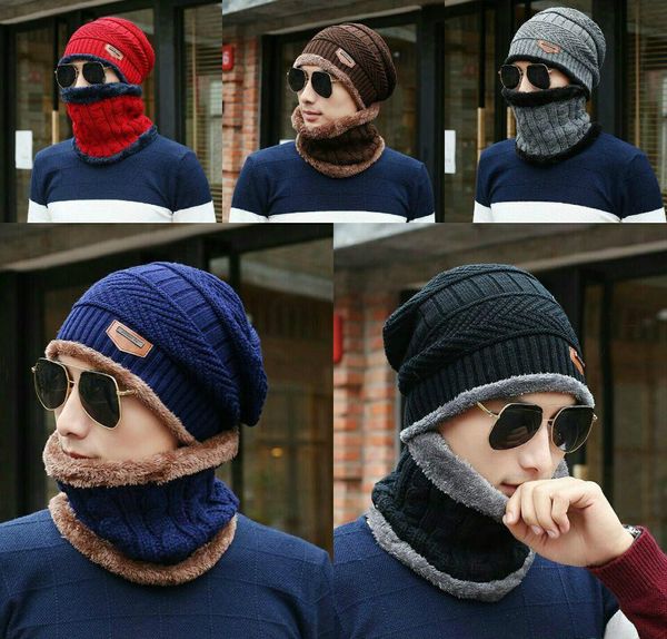 

2pcs / серии зимней beanie hat шарф set взрослых дети размер теплый knit hat толстые knit череп cap для мужчин женщин, Blue;gray