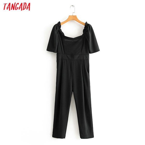 

tangada women geometric print long jumpsuit summer bow short sleeve v neck back zipper female casual jumpsuit 1f46, Black;white