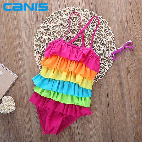 

children's swimwear baby girls rainbow one piece swimsuit lovely cute dress bikini swiming beach wear bathing suits for