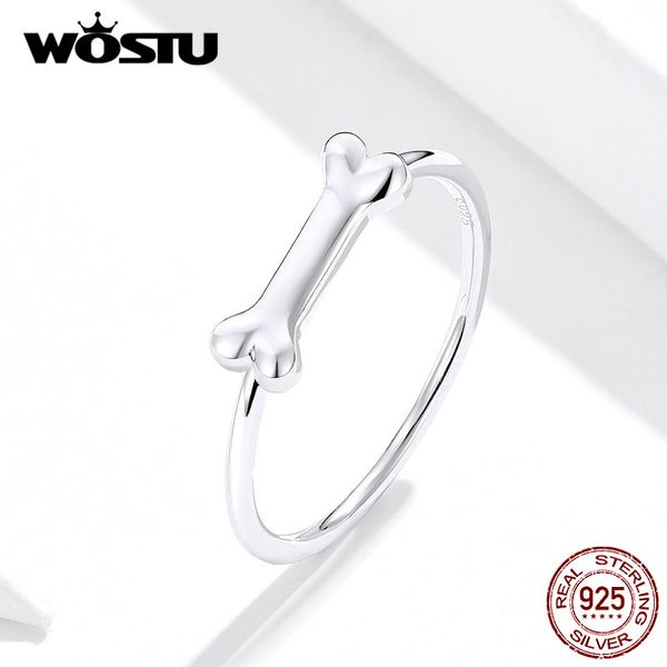 

wostu cute pet dog bone ring wedding lovely rings real 925 sterling silver finger for women fashion authentic jewelry fir604, Golden;silver