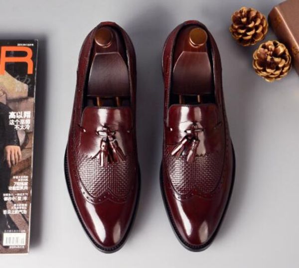 

men slip-on tassel handmade oxfords genuine leather formal dress shoes for man new business office shoes big size 46, Black