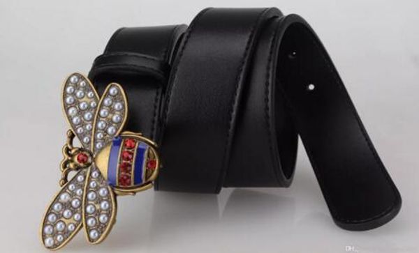 

горячие продажи 2018 мода желтый пчела пряжка мужчины женщины дизайнерские ремни европейский стиль высокий бренд пояса натуральная кожа реме, Black;brown