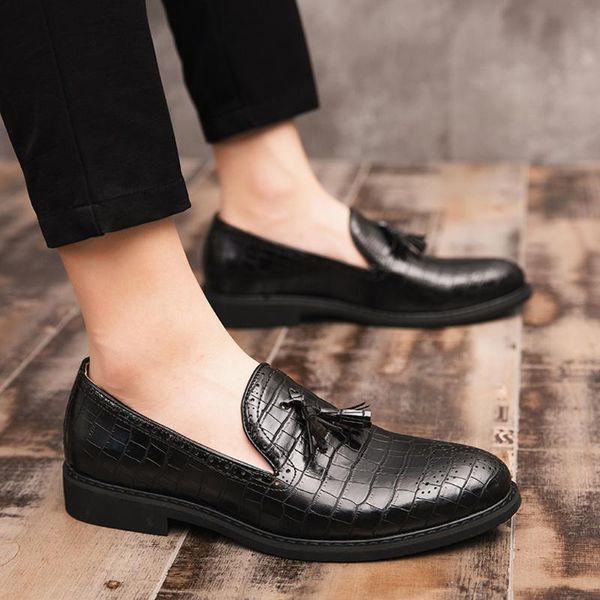 

tango salsa dance shoes square heels dancing shoes men's retro casual slip-on leather pointed suit tassel leather shoes#g3
