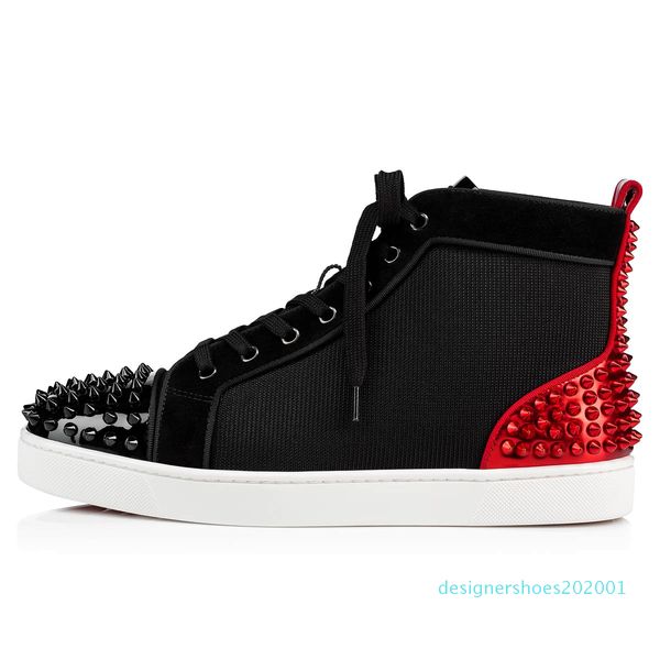 

luxury designer sneakers men women casual shoes party dress high-cut studded spikes platforms red bottom trainers sneaker back studded d01, Black