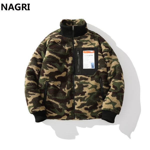 

winter streetwear padded jacket coat men double-sided fleece thicken warm outwear japan style hiphop camouflage windbreaker men, Black