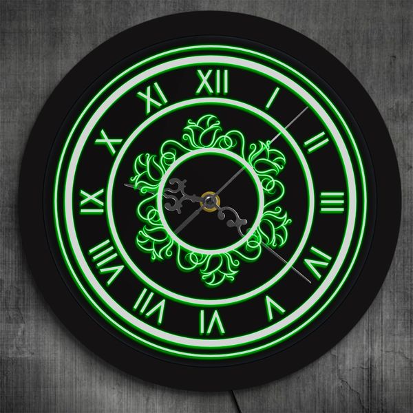 

vintage roman numeral clock with floral pattern led laser engraved numerics numbers decorative wall watch with led backlights