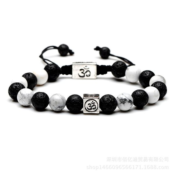 

druzy square alloy 8mm energy beads volcanic lava rock bracelet natural stone white turquoises couple fashion woven bracelet, Golden;silver