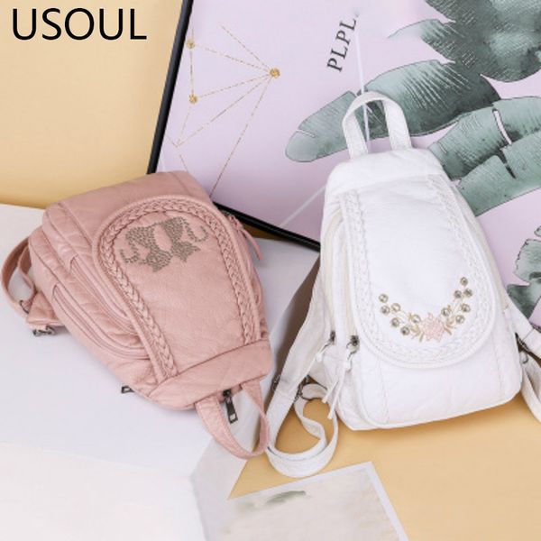 

new ladies soft washed leather multifunction k 3-in-1 cute cat women small travel bag for girls sac a dos mochila feminina