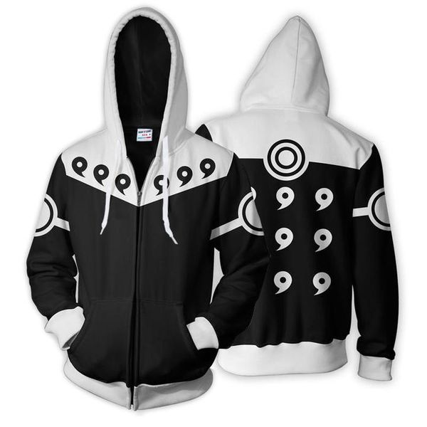

2018 new fashion cool zipper hoodie men and women 3d printing naruto 6 way black style street clothing long-sleeved shirt