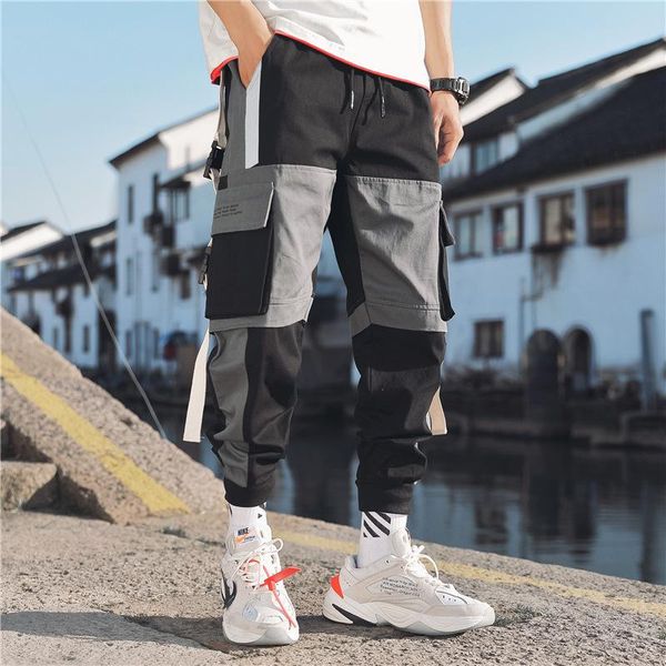 

januarysnow streetwear mens multi pockets cargo harem pants hip hop casual male track pants joggers trousers fashion harajuku men pants, Black