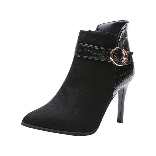 

sagace new fashion boots women buckle strap pointed toe thin heel buckle shoes women boots wild party shoes feminina 2019, Black