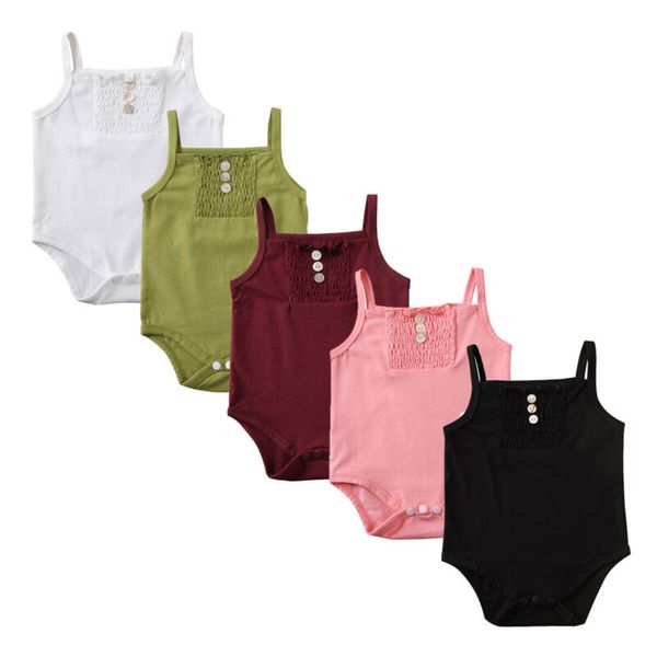 

infant baby boys girls straps sleeve button rompers jumpsuits plain one piece sunsuits summer baby clothing 0-18 months, Blue