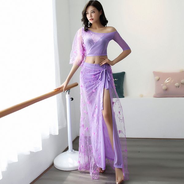 

танец живота практика одежда женский новый восточный танец фея производительность длинные платья живота топы юбка для женщин dql2566, Black;red