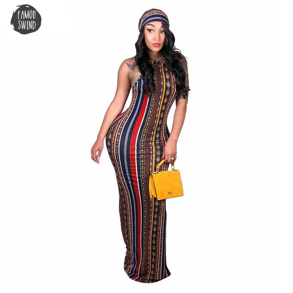 

dress striped printed vintage bohemian dress women o neck sleeveless plus size casual maxi dress with head scarf, Black;gray