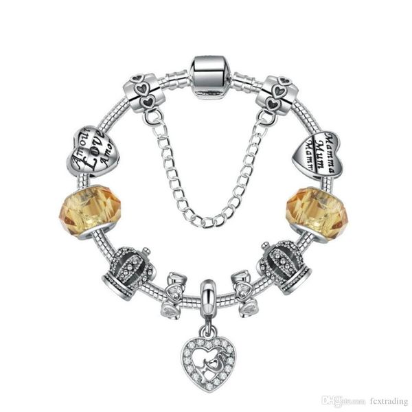 

18 19 20 21cm charm mom beads 925 silver bracelets heart pendant for mother's day as a gift diy jewelry accessories with gift box, Golden;silver