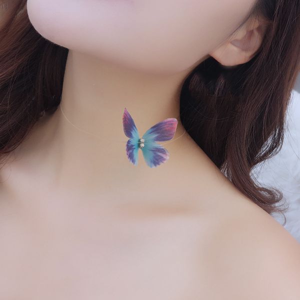 

new fashion various butterfly necklace invisible transparent fishing line simple pendant choker necklace jewelry for girls party, Golden;silver