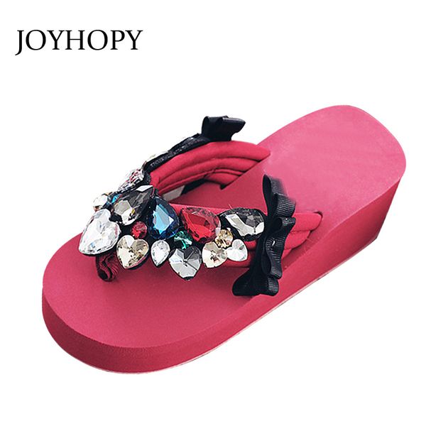 

joyhopy summer multicolour crystal platform wedges shoes women high heels bowknot sandals beach flip flops woman slippers aws055, Black