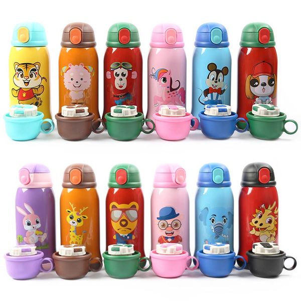 

500ml stainless steel insulation bottle for water portable baby bottle straw cups cartoon outdoor boy girls drinking thermos cup