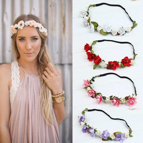 New Bohemian Rose Wedding Flowers Hair Band Bride Wreath Floral
