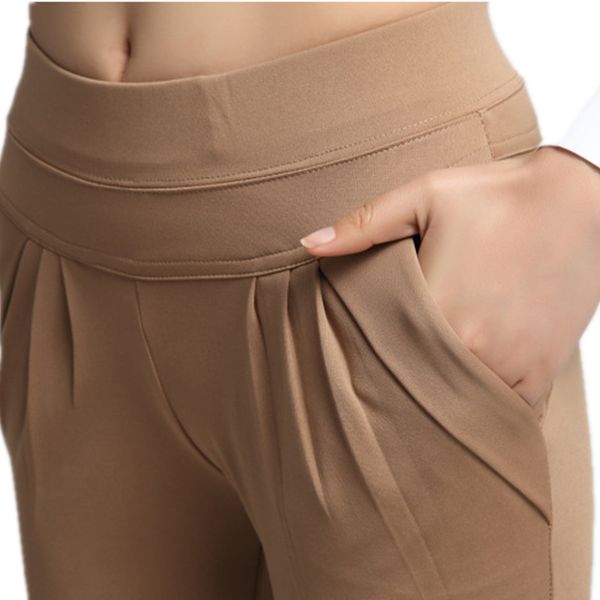 

normov fashion women harem pants mid waist summer plus size loose classic trousers female pleated solid black female pants, Black;white