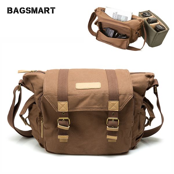 

bagsmart water resistant vintage camera shoulder bag canvas messenger bag canon nikon dslr camera bags to travel casual satchel j190704