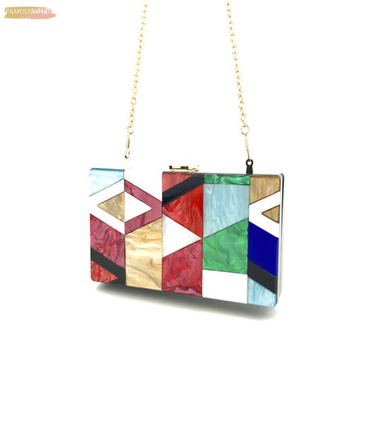 

handbag women high qualit acrylic fashion evening bag geometric stitching color acrylic pu box party package dropship may3