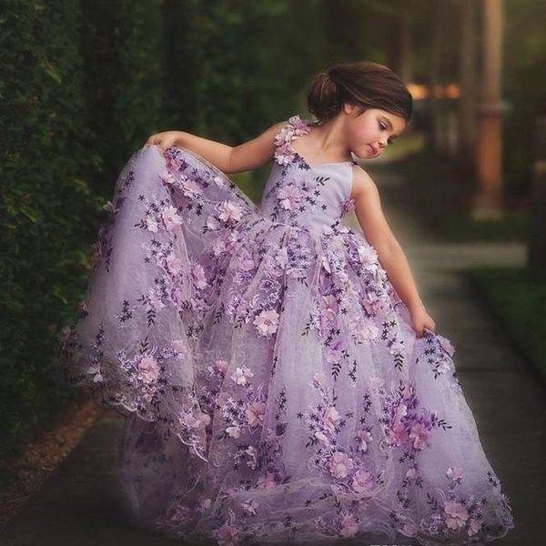 

lavender lace little girls pageant dresses 3d floral appliques toddler ball gown flower girl dress floor length tulle first communion gowns, White;red
