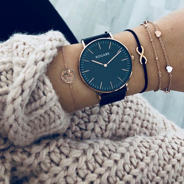 

4 pcs/ set gold small bowknot heart earth multilayer bracelets for women link chain bracelets set exquisite jewelry, Black